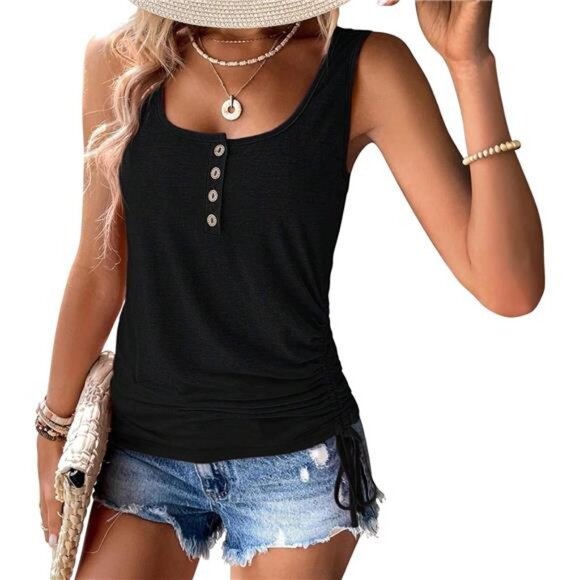 3 Pack Women Tank Tops U Neck Summer Casual Sleeveless Loose Button Casual - Picture 4 of 6